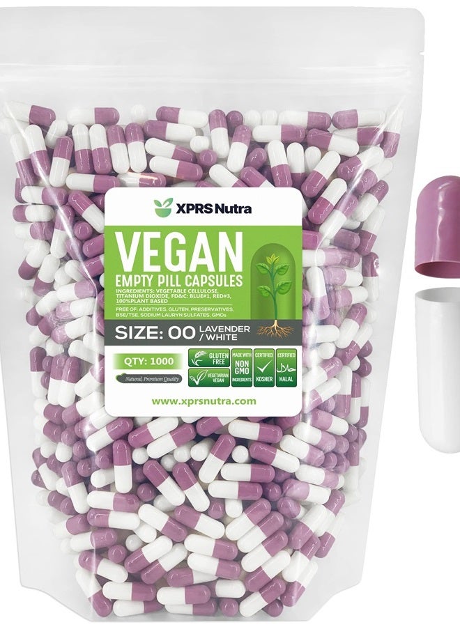 XPRS Nutra Size 00 Empty Capsules - 1000 Count Empty Vegan Capsules - Vegetarian Empty Pill Capsules- DIY Vegetable Capsule Filling- Veggie Pill Capsules Empty (Lavender/White) - Image 1