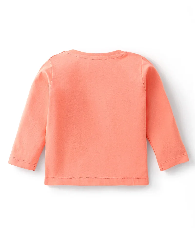 babyhug Babyhug 100% Cotton Knit Full Sleeves T-Shirt with Graphics Dino Print - Light Orange