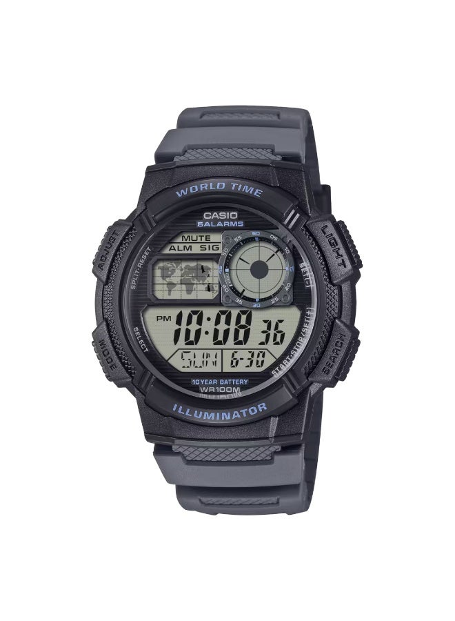 CASIO ساعة رقمية للرجال AE‑1000W‑8AVDF، قرص رقمي رمادي 48.2 مم، علبة من الراتنج وحزام من الراتنج الحيوي، بطارية طويلة العمر، مقاومة للماء حتى 100 م - Image 1