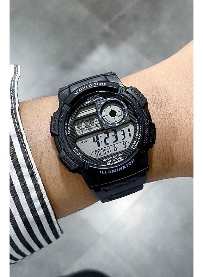 CASIO ساعة رقمية للرجال AE‑1000W‑8AVDF، قرص رقمي رمادي 48.2 مم، علبة من الراتنج وحزام من الراتنج الحيوي، بطارية طويلة العمر، مقاومة للماء حتى 100 م - Image 2