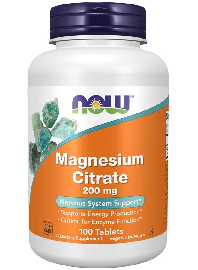 now Supplements, Magnesium Citrate 200 mg, Enzyme Function*, Nervous System Support*, 100 Tablets - Image 1