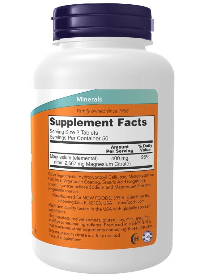 now Supplements, Magnesium Citrate 200 mg, Enzyme Function*, Nervous System Support*, 100 Tablets - Image 2