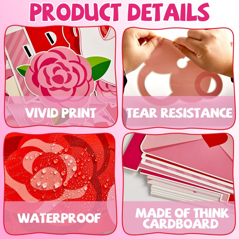 Lonfliness Valentine's Day Bulletin Board Decoration Pink Red Heart Classroom Decorations Rose Dove Camera Envelope Paper Cutouts Happy You are Here Bulletin Board for Back to School Home Wall Decor - Image 3