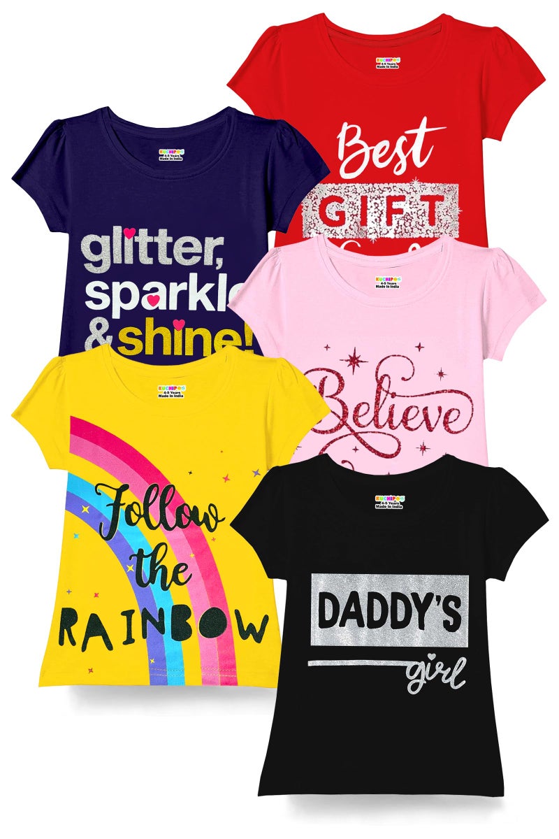 Kuchipoo Girls Regular Fit Half Sleeves Cotton T-Shirts (KUC-TSHRT-451, 9-10 Years, Multi-Colored) - Image 1