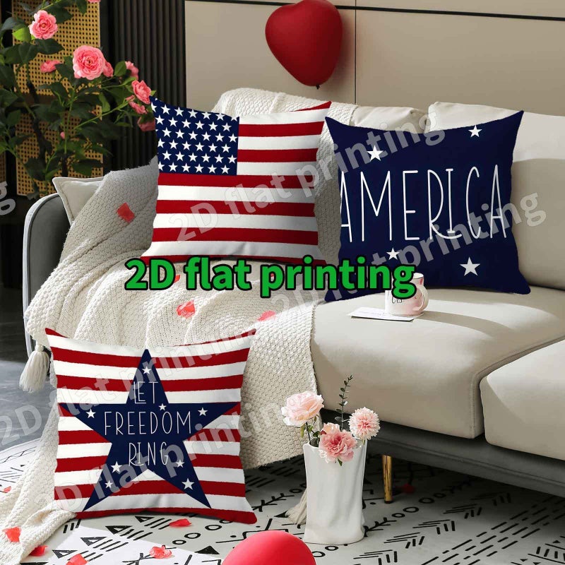 Set of 4 American Flag Cushion Covers 14x14 Inches Independence Day Decor - Image 2