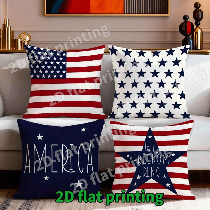 Set of 4 American Flag Cushion Covers 14x14 Inches Independence Day Decor - Image 1