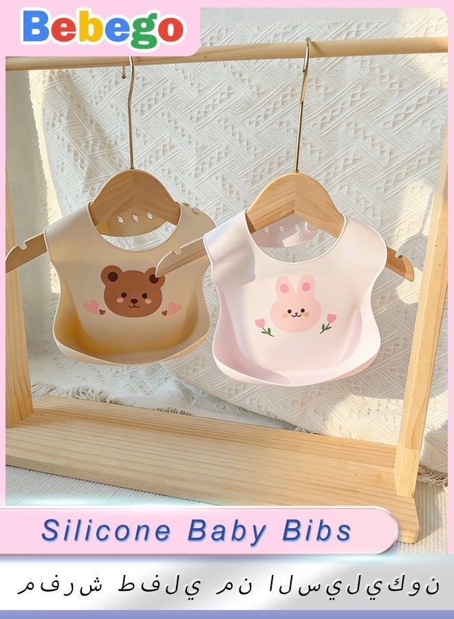 BEBEGO[2pcs Silicone Baby Bibs] 2pcs Soft & Durable Silicone Baby Bibs | Snap Closure, 360° Rotatable Design, Easy to Clean, Cute Cartoon Patterns " - Image 1