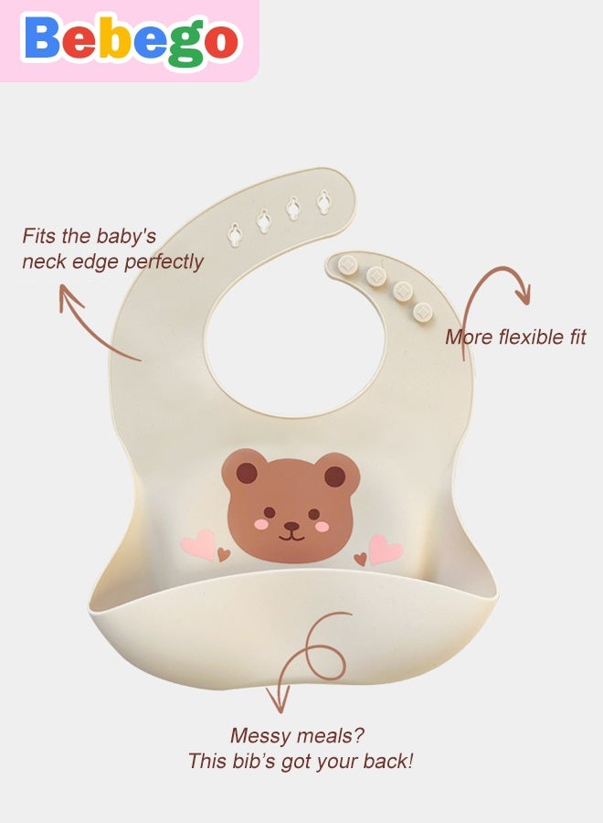 BEBEGO[2pcs Silicone Baby Bibs] 2pcs Soft & Durable Silicone Baby Bibs | Snap Closure, 360° Rotatable Design, Easy to Clean, Cute Cartoon Patterns " - Image 3