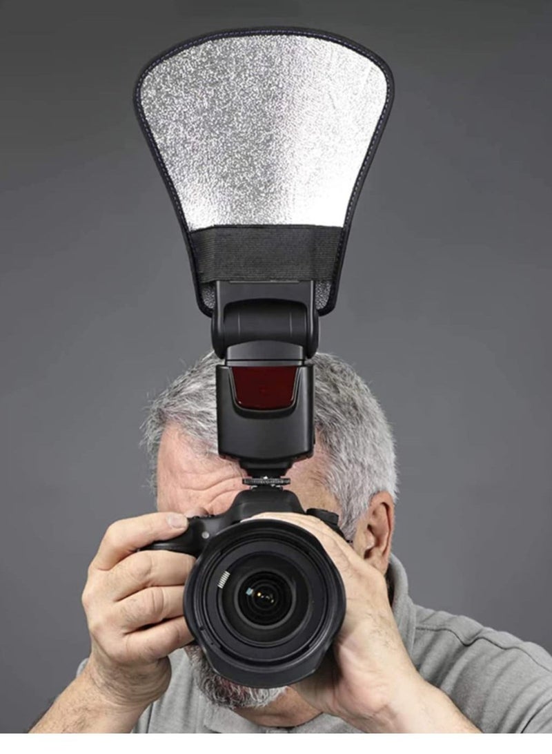 Flash Diffuser, 2 Pack with Elastic Band 2-side White/Silver Curved Reflector SLR External Baffle Soft Cover Suitable for All Flashes  - Image 2