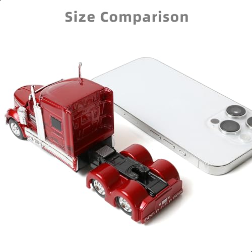 Risopen Semi Truck Toy, 1/64 Scale Alloy Metal Diecast Heavy Semi Truck Trailer Head Toy Model, International Lonestar Diecast Tow Traktor Gift for Boy Adult Model Car Collector -Red - Image 3