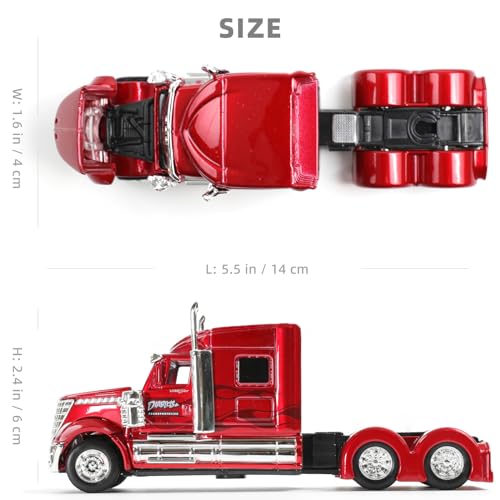 Risopen Semi Truck Toy, 1/64 Scale Alloy Metal Diecast Heavy Semi Truck Trailer Head Toy Model, International Lonestar Diecast Tow Traktor Gift for Boy Adult Model Car Collector -Red - Image 2
