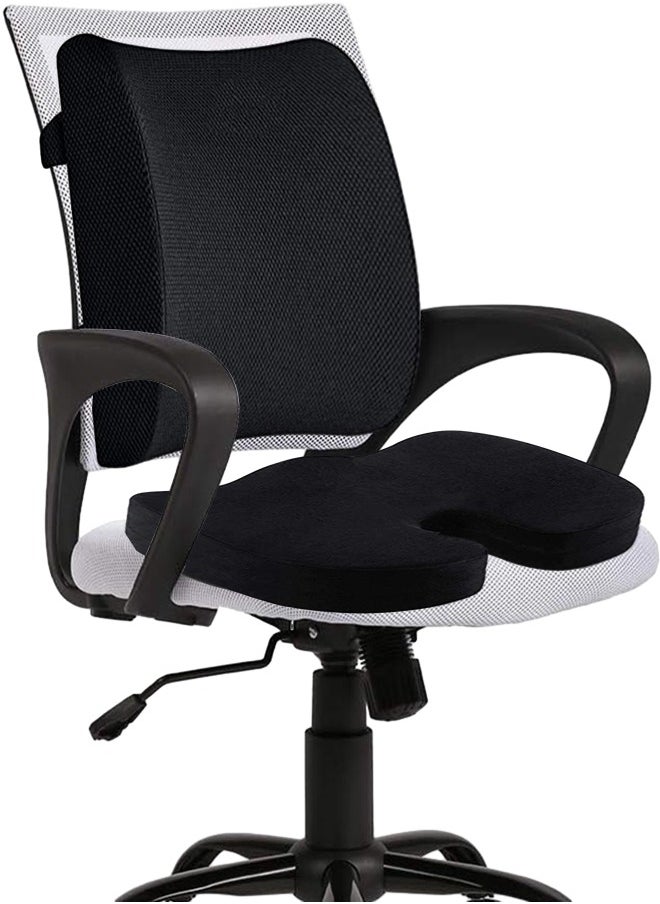 URbazaar Seat Cushion & Lumbar Support Pillow for Office Chair, Car, Wheelchair Memory Foam Chair Cushion for Sciatica, Lower Back&Tailbone Pain Relief Desk Pad with Adjustable Strap Washable Cover  - Image 1