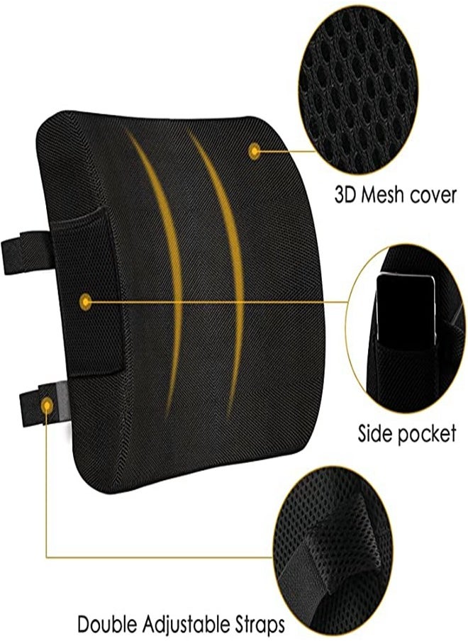 URbazaar Seat Cushion & Lumbar Support Pillow for Office Chair, Car, Wheelchair Memory Foam Chair Cushion for Sciatica, Lower Back&Tailbone Pain Relief Desk Pad with Adjustable Strap Washable Cover  - Image 4