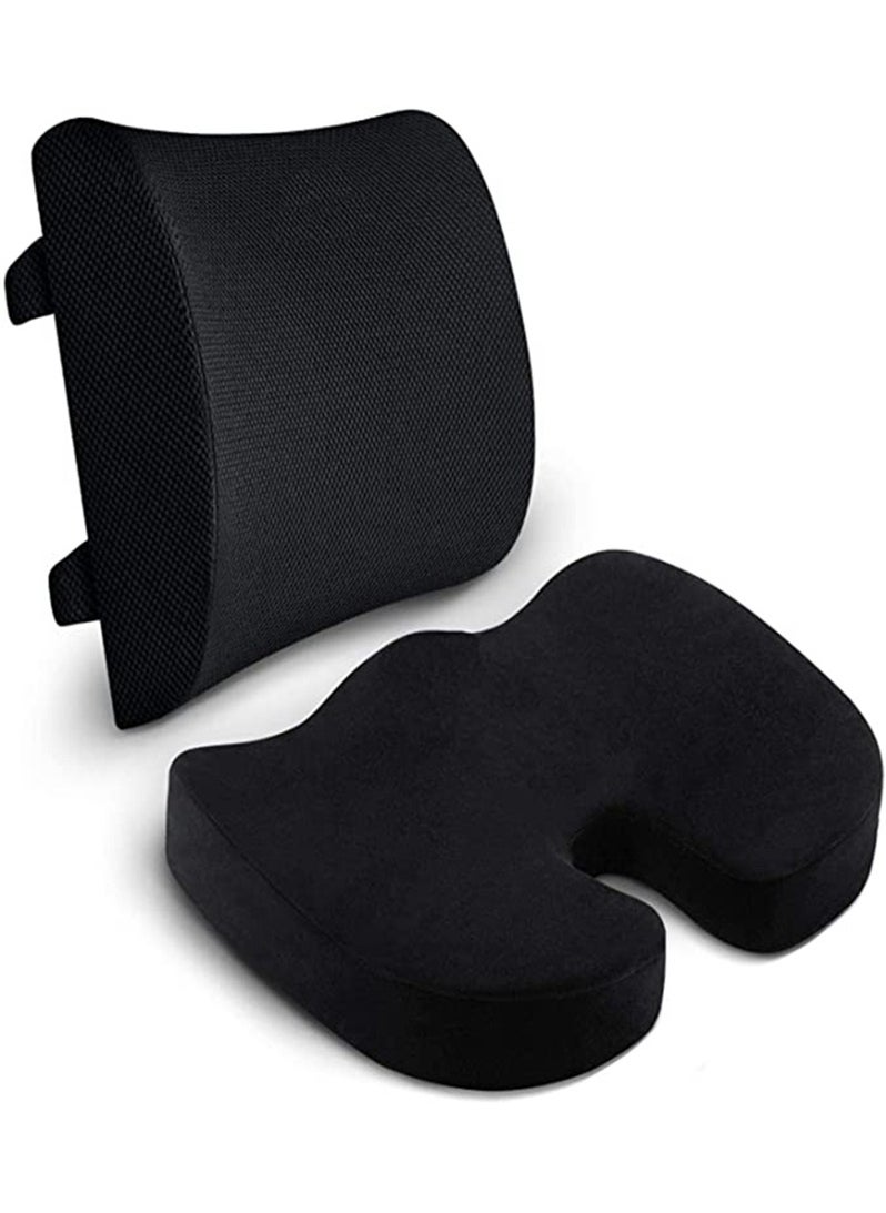 URbazaar Seat Cushion & Lumbar Support Pillow for Office Chair, Car, Wheelchair Memory Foam Chair Cushion for Sciatica, Lower Back&Tailbone Pain Relief Desk Pad with Adjustable Strap Washable Cover  - Image 2