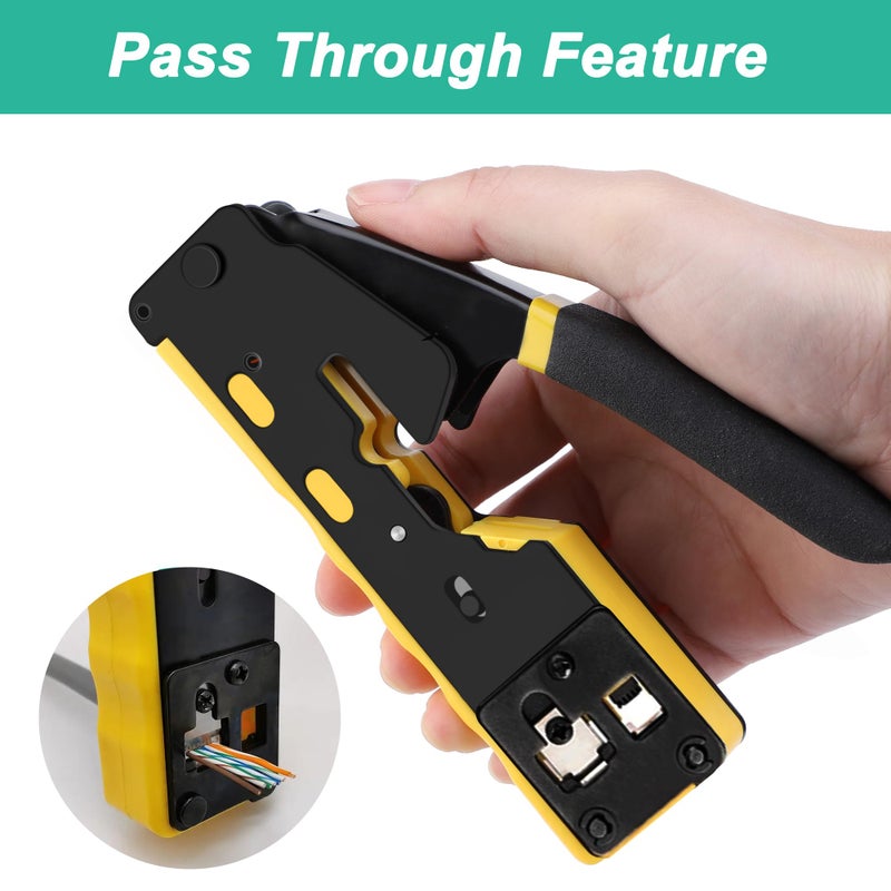 PETECHTOOL RJ45 Crimp Tool Pass Through Ethernet Crimping Tool Kit Cat6 Cat5e Cat6a RJ45 Crimper with Cable Tester, Cat6 Connectors with RJ45 Boot Covers, Mini Stripper, Blades and Cable Ties - Image 4