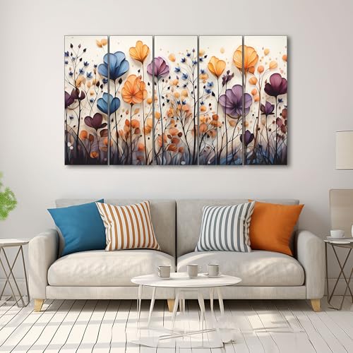 The Castle Decor ديكور القلعة - لوحة زهور تجريدية مع إطار 5 حجم كبير (27x48) لوحات فنية متعددة الإطارات لجدار غرفة المعيشة، غرفة النوم، غرفة الرسم، الفنادق بإطار خشبي - لوحة رقمية - Image 3