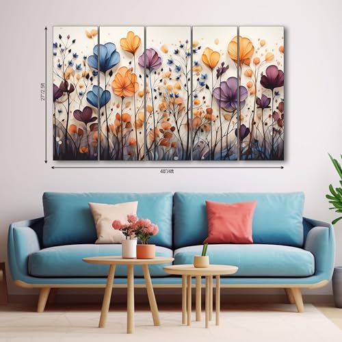 The Castle Decor ديكور القلعة - لوحة زهور تجريدية مع إطار 5 حجم كبير (27x48) لوحات فنية متعددة الإطارات لجدار غرفة المعيشة، غرفة النوم، غرفة الرسم، الفنادق بإطار خشبي - لوحة رقمية - Image 2