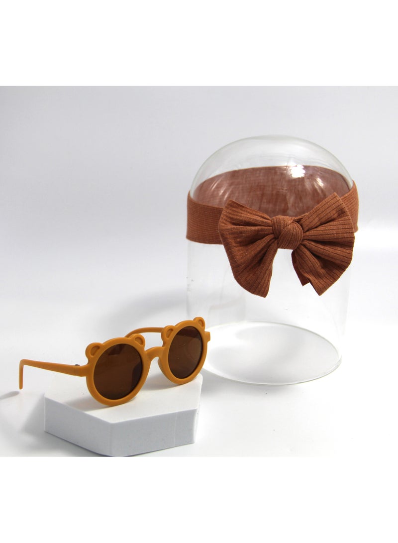 D'Daniela Leila Glasses and Bow Barrette Ponytail Set For Babies and Girls - Dark Orange