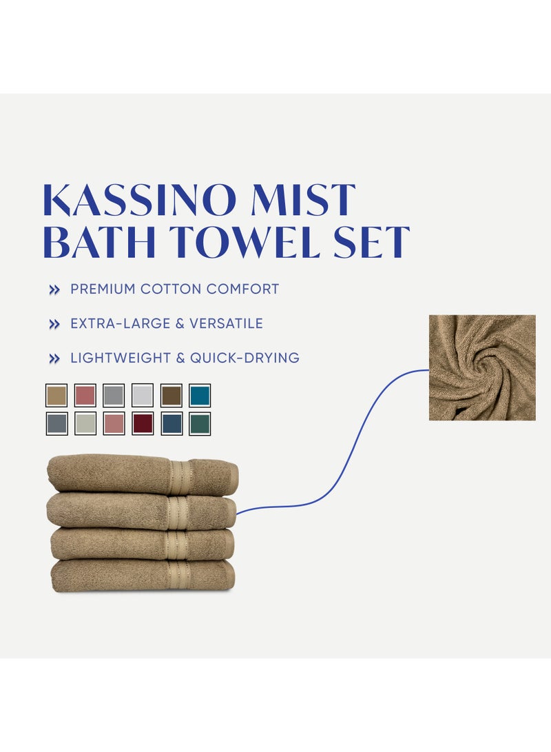 كاسينو Kassino Premium Bath Towels Set - (4 Pack, 70x140 cm), 580 GSM Bath Towel,100% Combed Cotton, Soft & Quick-Dry Towels for Bathroom, Highly Absorbent, Double Stitched Hotel Quality Towels | Beige - Image 3