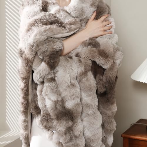 Admitrack Faux Rabbit Fur Throw Blanket for Couch, Fluffy Warm Plush Thick Bubble Blanket for Bed Sofa Living Room, Soft Cozy Furry Blanket, 50x60 inches, Tie-dye Brown - Image 5