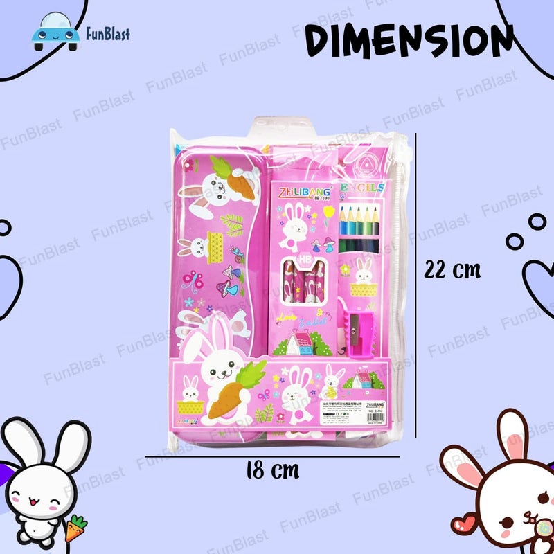 FunBlast Stationery Kit for Kids Pencil Box, 6 Pencils, Drawing Book, 12 Colored Pencils, Erasers, Sharpener Art & Craft Stationery Set for Kids, Birthday Return Gift (Pink) - Image 2