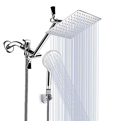 Tudoccy 10 Inch High Pressure Rainfall Shower Head/Handheld Shower Combo with 11 Inch Extension Arm, 9 Settings Adjustable Anti-leak with Holder/Hose, Height/Angle Adjustable, Chrome - Image 1