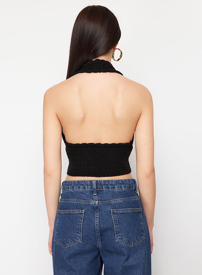 Limited Edition Black Button Detailed Knitwear Blouse TWOSS24BZ00329