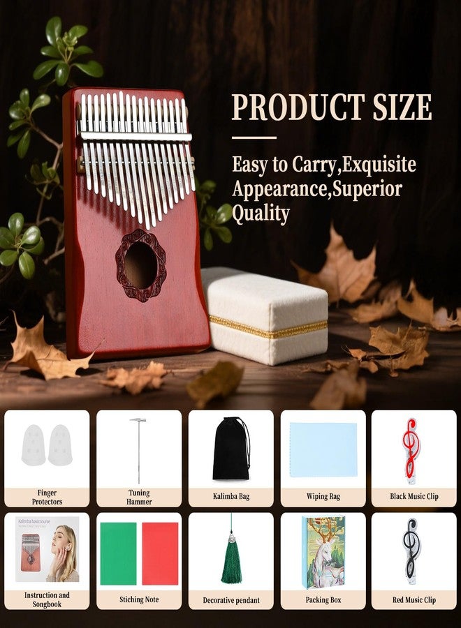 MELHA Kalimba Thumb Piano 17 Keys, Red Portable Mbira Finger Piano with Study Instruction & Tune Hammer, Musical Instruments Birthday Gift for Kids and Adults Beginners Professional Wood - Image 4