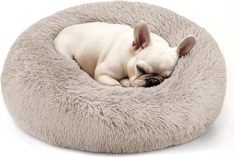 Hoewina Dog & Cat Bed, 20in Cat Beds for Indoor Cats, Calming Donut Bed for Puppy and Kitten, Washable Round Fluffy Pet Bed for Small Medium Dogs and Cats (Brown) - Image 1