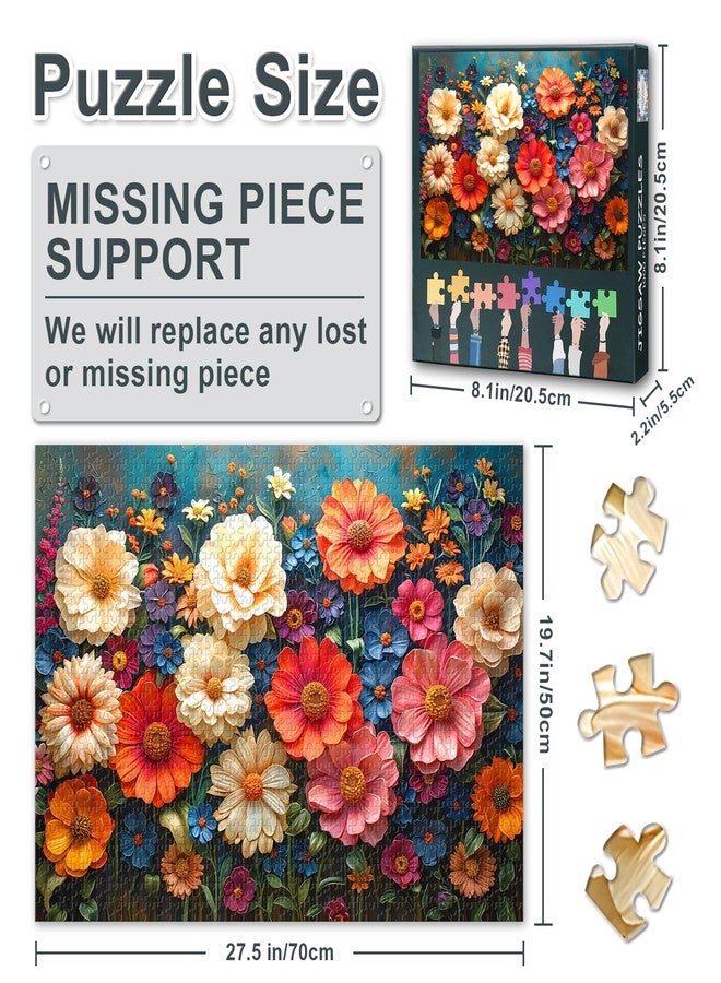 Rebotipy Flowers Jigsaw Puzzles 1000 Pieces for Adults, Bouquet with Vibrant Blooms Rompecabezas para Adultos Whimsical Colorful Pop Art Flower Impossible Challenging Puzzles 20x28 inch - Image 3