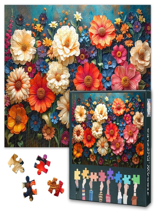 Rebotipy Flowers Jigsaw Puzzles 1000 Pieces for Adults, Bouquet with Vibrant Blooms Rompecabezas para Adultos Whimsical Colorful Pop Art Flower Impossible Challenging Puzzles 20x28 inch - Image 1