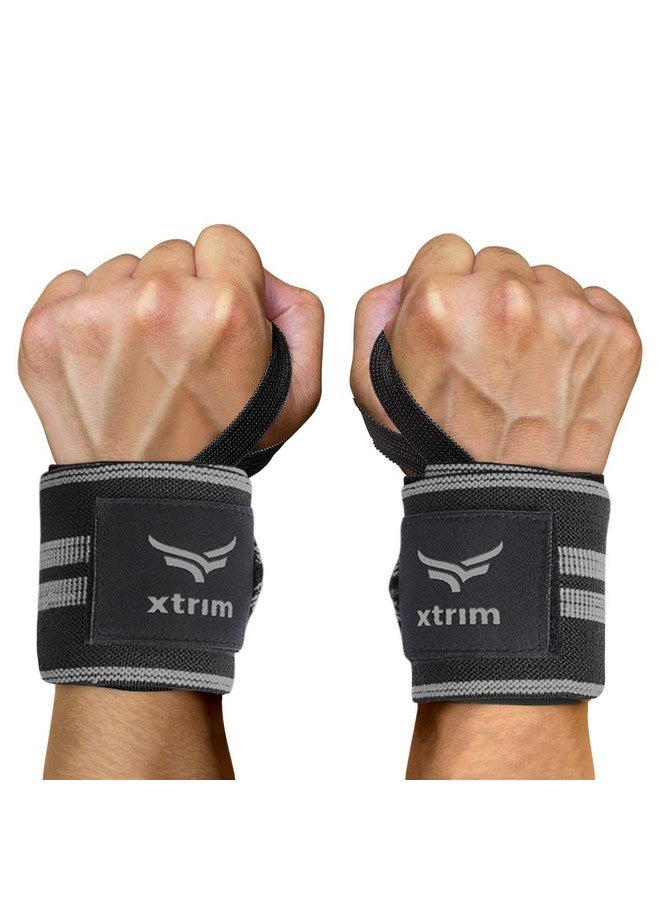 XTRIM Wrist Support for Men & Women, Wrist Band for Men, Gym Wrist Wrap, Gym Fitness Band, Gym Equipment for Home, Gym Support Accessories for Men for Hand Grip & Wrist Support Crepe Bandage (Black & Grey) - Image 1