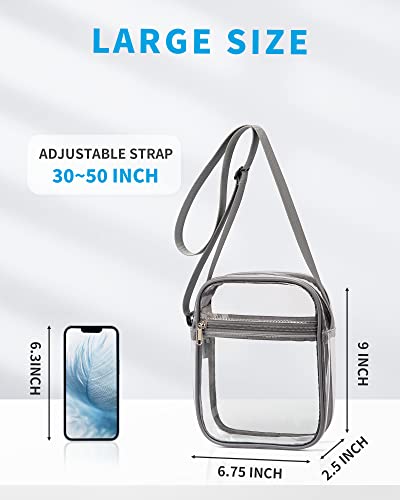 Vorspack Clear Bag Stadium Approved - PVC Clear Purse Crossbody Bag with Front Pocket for Concerts Sports Festivals - Grey - Image 2