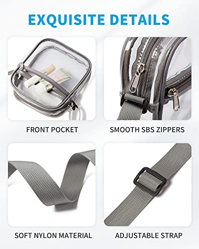 Vorspack Clear Bag Stadium Approved - PVC Clear Purse Crossbody Bag with Front Pocket for Concerts Sports Festivals - Grey - Image 4