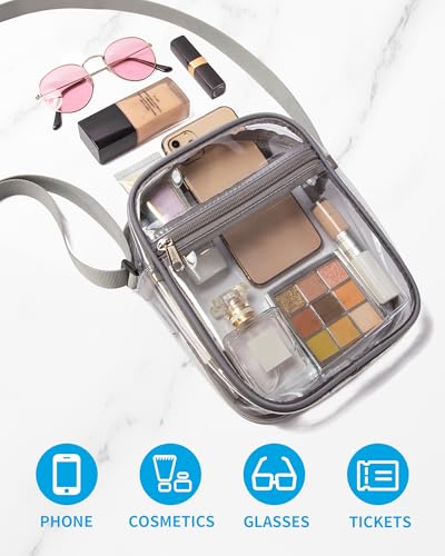 Vorspack Clear Bag Stadium Approved - PVC Clear Purse Crossbody Bag with Front Pocket for Concerts Sports Festivals - Grey - Image 3