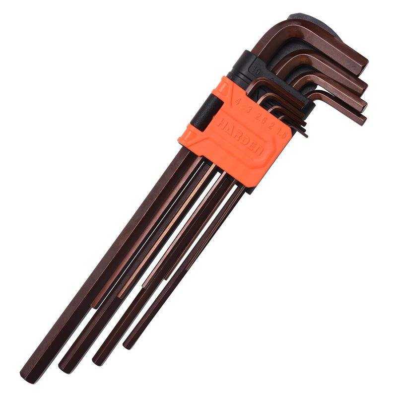 Harden 9PCS Professional Long Hex Key Wrench S2 Steel Strong Grip Durable Easy to Carry Plastic Clip for Storing 540608 - Image 1