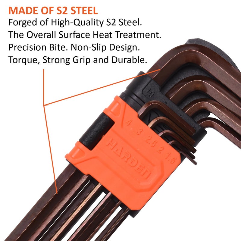 Harden 9PCS Professional Long Hex Key Wrench S2 Steel Strong Grip Durable Easy to Carry Plastic Clip for Storing 540608 - Image 2