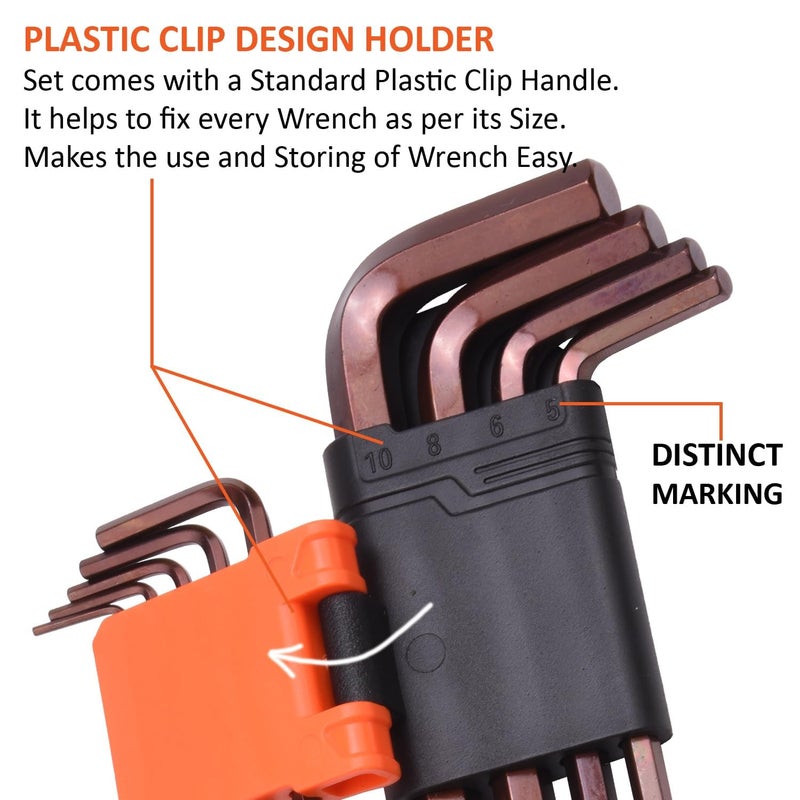 Harden 9PCS Professional Long Hex Key Wrench S2 Steel Strong Grip Durable Easy to Carry Plastic Clip for Storing 540608 - Image 3