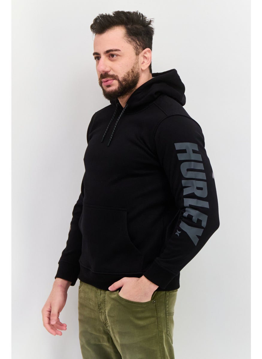Hurley Men Hooded Long Sleeve Brand Logo Sweatshirt, Black  - Image 2