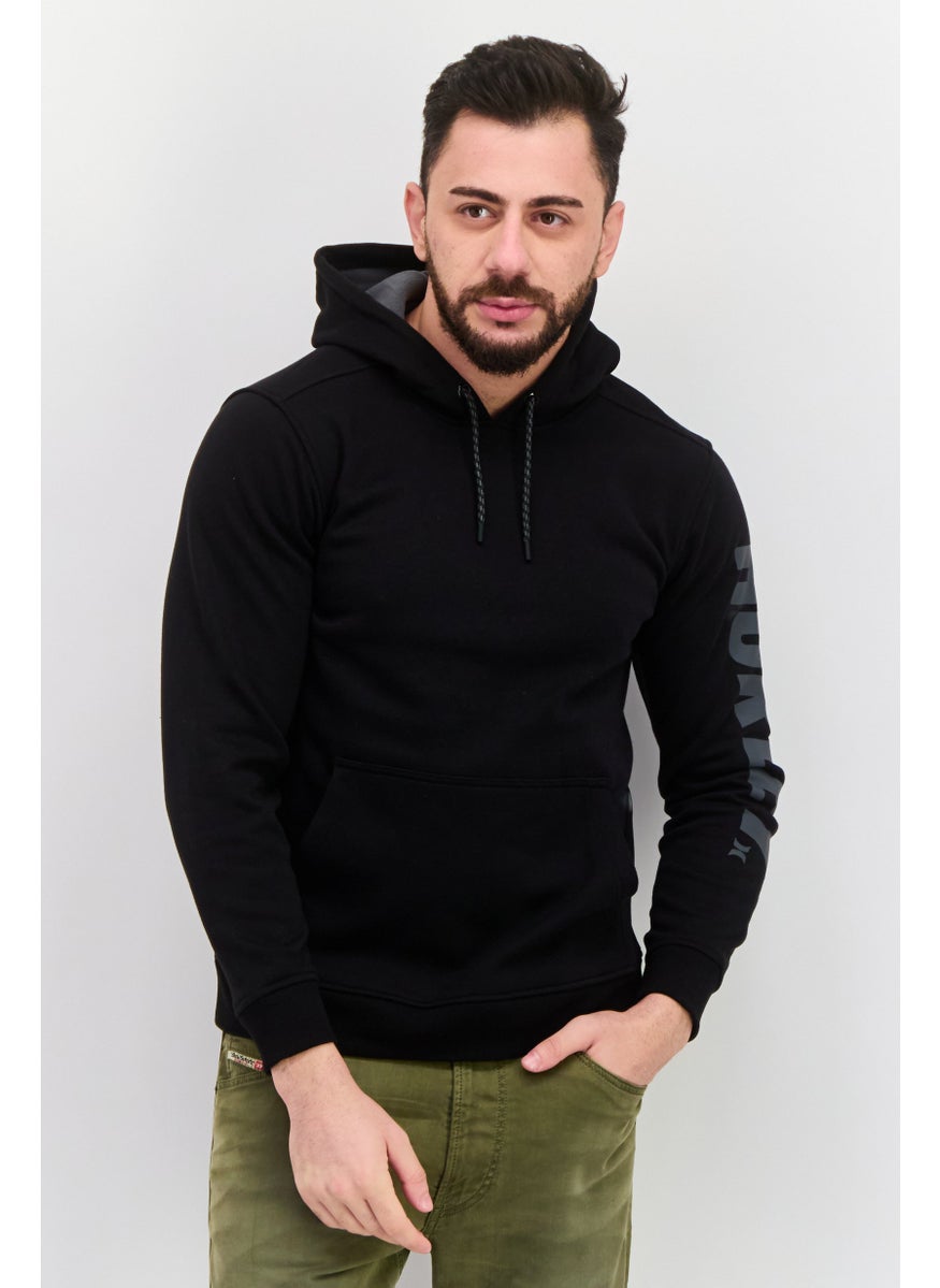Hurley Men Hooded Long Sleeve Brand Logo Sweatshirt, Black  - Image 1