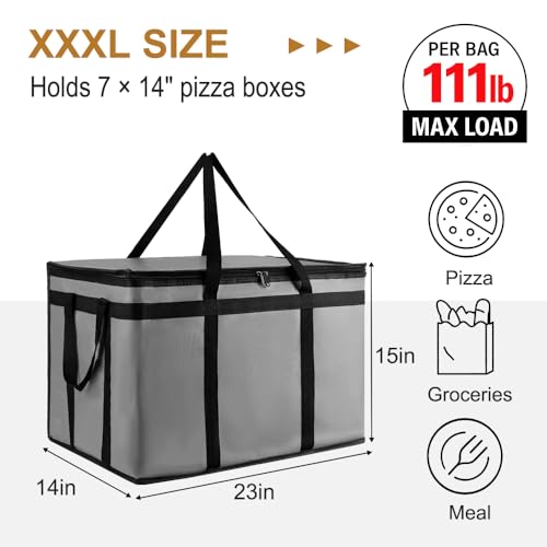 mosago XXXL Insulated Food Delivery Bag - Reusable Thermal Cooler Grocery Bags for Catering & Delivery, Pizza Carrier for Events, Large Capacity Bag Keeps Food Hot/Cold for Shopping, Commercial (Gray, 1PK) - Image 2