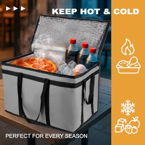 mosago XXXL Insulated Food Delivery Bag - Reusable Thermal Cooler Grocery Bags for Catering & Delivery, Pizza Carrier for Events, Large Capacity Bag Keeps Food Hot/Cold for Shopping, Commercial (Gray, 1PK) - Image 4