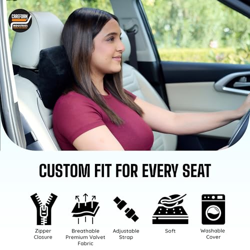 CareFoam Ultimate Memory Foam Car Neck Rest Pillow, Comfortable Rides, Superior Neck Support Cushion, Relieves Neck Pain, Black Velvet Cover | 14 x11 x5 Inch | Small Pack of 1 - Image 2