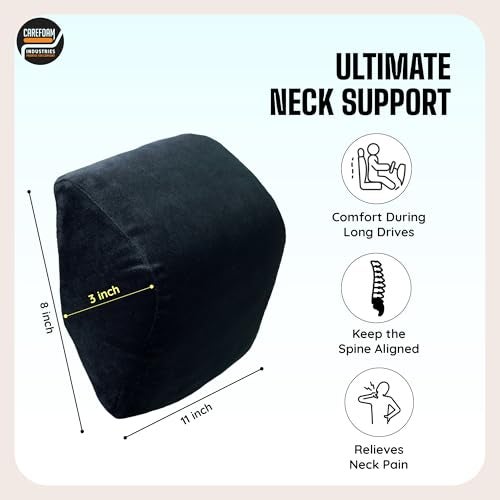 CareFoam Ultimate Memory Foam Car Neck Rest Pillow, Comfortable Rides, Superior Neck Support Cushion, Relieves Neck Pain, Black Velvet Cover | 14 x11 x5 Inch | Small Pack of 1 - Image 3
