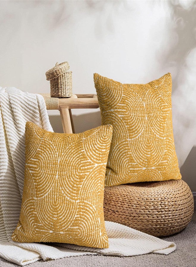 AELS Boho Decorative Textured Throw Pillow Covers 18x18, Organic Modern Mid Century Rainbow Tufted Pillow Case, Farmhouse Rustic Geometric Woven Cushion Case for Bed Couch Sofa, Mustard Yellow - Image 5