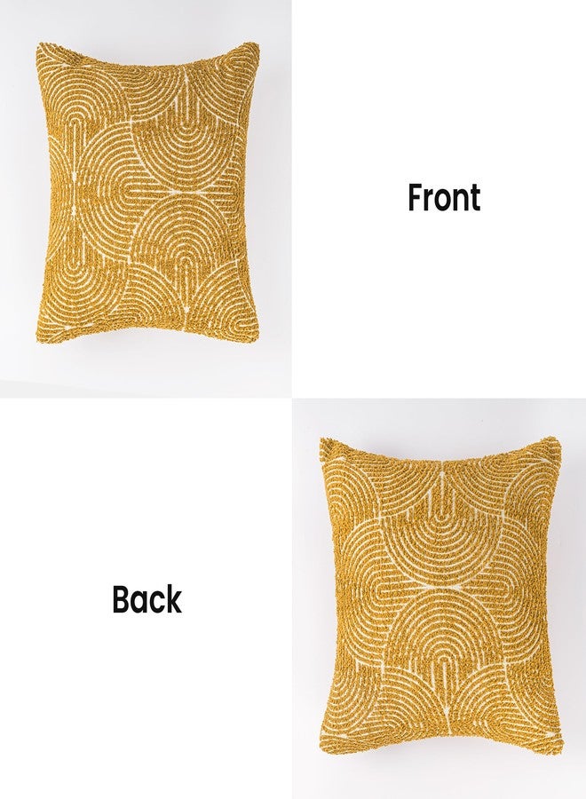 AELS Boho Decorative Textured Throw Pillow Covers 18x18, Organic Modern Mid Century Rainbow Tufted Pillow Case, Farmhouse Rustic Geometric Woven Cushion Case for Bed Couch Sofa, Mustard Yellow - Image 3