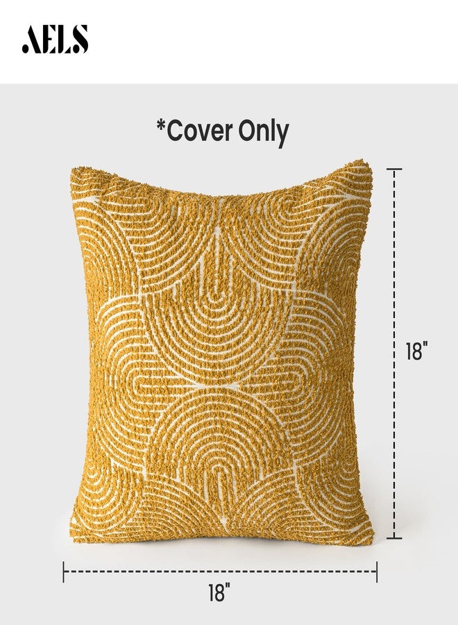 AELS Boho Decorative Textured Throw Pillow Covers 18x18, Organic Modern Mid Century Rainbow Tufted Pillow Case, Farmhouse Rustic Geometric Woven Cushion Case for Bed Couch Sofa, Mustard Yellow - Image 2