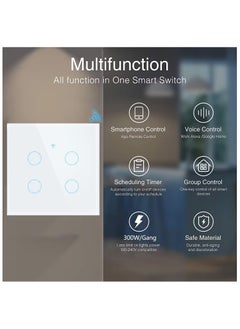 Smart Wifi Switch, No Neutral Wire Required, WiFi Touch Wall Light Switch, Alexa and Google Home Support, Light Switch with Remote/App Control, Timing Function, Voice Control (4 Gang) - pzsku/ZCE921518C82A0532F85FZ/45/_/1740401714/b9ea30f8-b08e-46f6-925e-dd317aac32e7