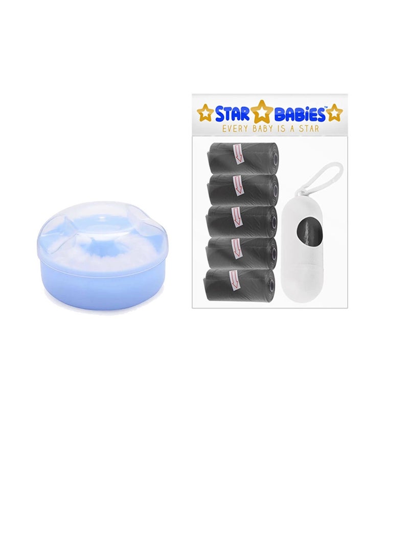 STAR BABiES Star Babies - Combo Pack of 2- Powder Puff  with Disposable Scented Bag (5 Pcs w/Dispenser) - Blue/Black  - Image 1