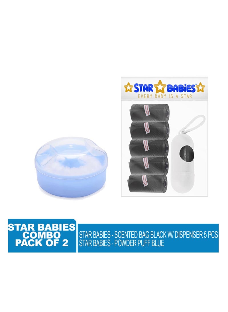 STAR BABiES Star Babies - Combo Pack of 2- Powder Puff  with Disposable Scented Bag (5 Pcs w/Dispenser) - Blue/Black  - Image 2